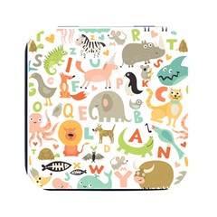 Children Alphabet Seamless Pattern Square Metal Box (black) by Simbadda