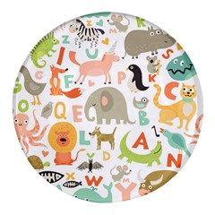 Children Alphabet Seamless Pattern Round Glass Fridge Magnet (4 Pack) by Simbadda