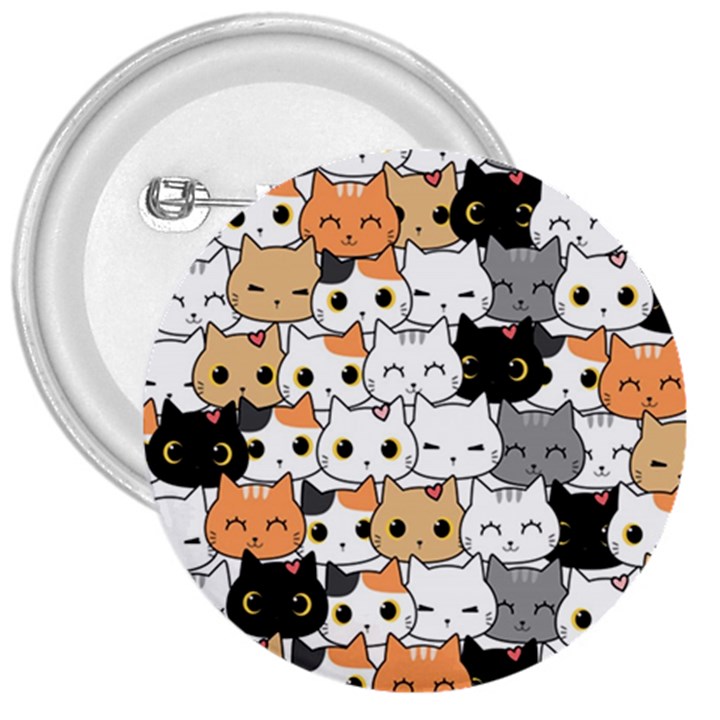 Cute Cat Kitten Cartoon doodle Seamless Pattern 3  Buttons