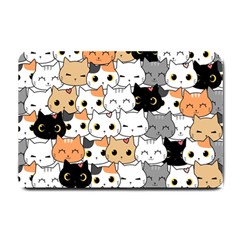 Cute Cat Kitten Cartoon Doodle Seamless Pattern Small Doormat by Simbadda