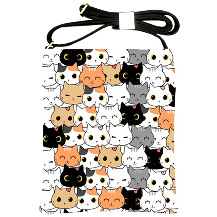 Cute Cat Kitten Cartoon doodle Seamless Pattern Shoulder Sling Bag