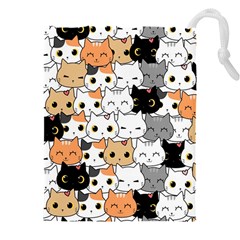 Cute Cat Kitten Cartoon Doodle Seamless Pattern Drawstring Pouch (4xl) by Simbadda