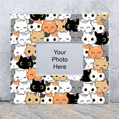 Cute Cat Kitten Cartoon Doodle Seamless Pattern White Wall Photo Frame 5  X 7 