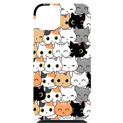 Cute Cat Kitten Cartoon Doodle Seamless Pattern Iphone 14 Plus Black Uv Print Case by Simbadda