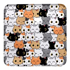 Cute Cat Kitten Cartoon Doodle Seamless Pattern Square Glass Fridge Magnet (4 Pack) by Simbadda