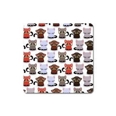 Seamless Pattern With Cute Little Kittens Various Color Square Magnet by Simbadda