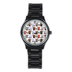 Seamless Pattern With Cute Little Kittens Various Color Stainless Steel Round Watch by Simbadda