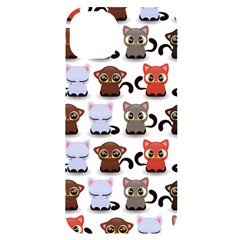 Seamless Pattern With Cute Little Kittens Various Color Iphone 14 Plus Black Uv Print Case by Simbadda