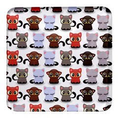 Seamless Pattern With Cute Little Kittens Various Color Square Glass Fridge Magnet (4 Pack) by Simbadda