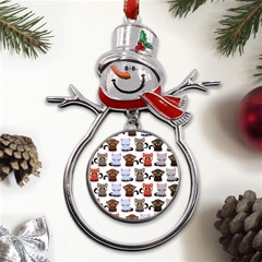 Seamless Pattern With Cute Little Kittens Various Color Metal Snowman Ornament by Simbadda