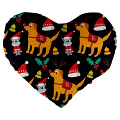 Funny Christmas Pattern Background Large 19  Premium Heart Shape Cushions by Simbadda