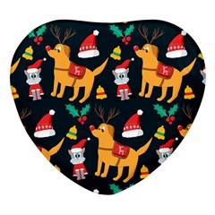 Funny Christmas Pattern Background Heart Glass Fridge Magnet (4 Pack) by Simbadda