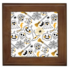 Funny Hand Drawn Halloween Pattern Framed Tile by Simbadda