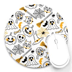 Funny Hand Drawn Halloween Pattern Round Mousepad by Simbadda