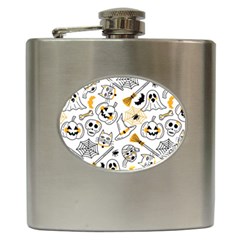 Funny Hand Drawn Halloween Pattern Hip Flask (6 Oz) by Simbadda