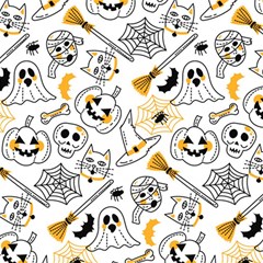 Funny Hand Drawn Halloween Pattern Play Mat (rectangle) by Simbadda