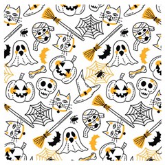 Funny Hand Drawn Halloween Pattern Wooden Puzzle Square by Simbadda