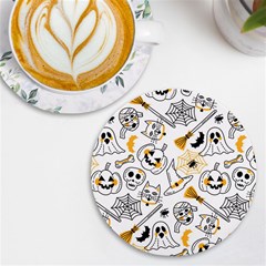 Funny Hand Drawn Halloween Pattern Uv Print Round Tile Coaster