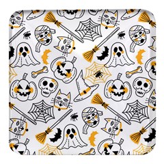 Funny Hand Drawn Halloween Pattern Square Glass Fridge Magnet (4 Pack) by Simbadda