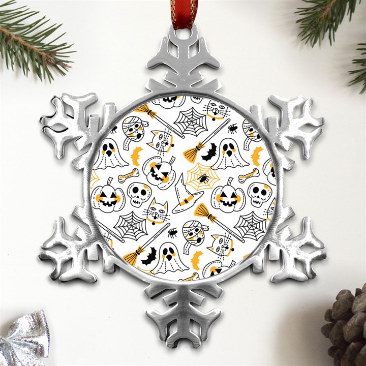 Funny Hand Drawn Halloween Pattern Metal Small Snowflake Ornament