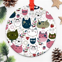 Pattern With Cute Cat Heads Ornament (round) by Simbadda