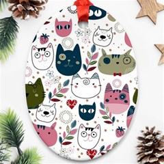 Pattern With Cute Cat Heads Oval Ornament (two Sides) by Simbadda