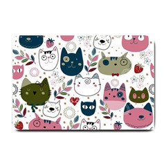 Pattern With Cute Cat Heads Small Doormat by Simbadda