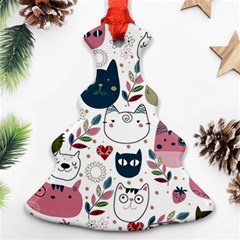 Pattern With Cute Cat Heads Christmas Tree Ornament (two Sides) by Simbadda