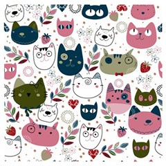 Pattern With Cute Cat Heads Wooden Puzzle Square by Simbadda