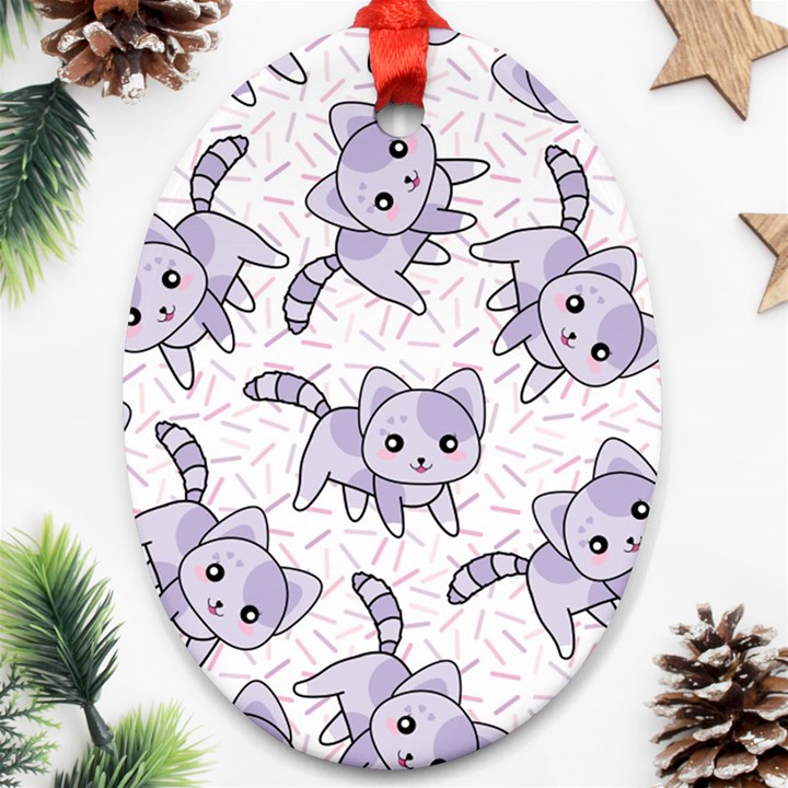 Cats Pattern Design Oval Ornament (Two Sides)