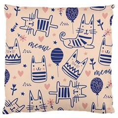 Cute Cats Doodle Seamless Pattern With Funny Characters Large Cushion Case (one Side) by Simbadda