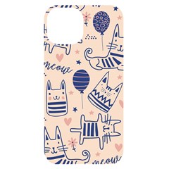 Cute Cats Doodle Seamless Pattern With Funny Characters Iphone 14 Black Uv Print Case by Simbadda