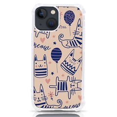 Cute Cats Doodle Seamless Pattern With Funny Characters Iphone 13 Mini Tpu Uv Print Case by Simbadda