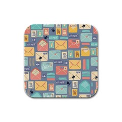 Pattern Postal Stationery Rubber Square Coaster (4 Pack) by Simbadda