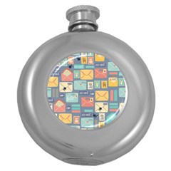 Pattern Postal Stationery Round Hip Flask (5 Oz) by Simbadda