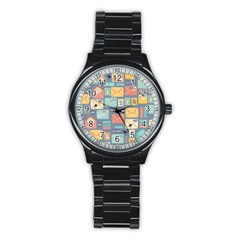 Pattern Postal Stationery Stainless Steel Round Watch by Simbadda