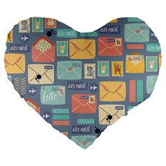 Pattern Postal Stationery Large 19  Premium Flano Heart Shape Cushions by Simbadda