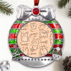 Cat Background Metal X mas Ribbon With Red Crystal Round Ornament by Simbadda