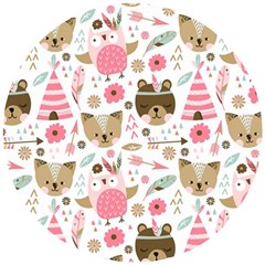 Pink Animals Pattern Wooden Puzzle Round by Simbadda