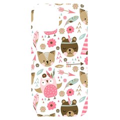 Pink Animals Pattern Iphone 14 Black Uv Print Case by Simbadda