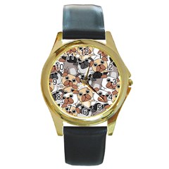 Many Dogs Pattern Round Gold Metal Watch by Simbadda