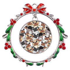 Many Dogs Pattern Metal X mas Wreath Ribbon Ornament