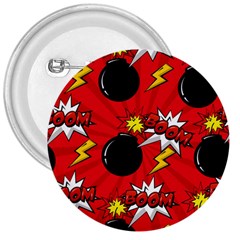 Pop Art Comic Pattern Bomb Boom Explosion Background 3  Buttons by Simbadda