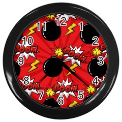 Pop Art Comic Pattern Bomb Boom Explosion Background Wall Clock (black) by Simbadda