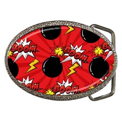 Pop Art Comic Pattern Bomb Boom Explosion Background Belt Buckles by Simbadda