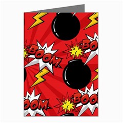 Pop Art Comic Pattern Bomb Boom Explosion Background Greeting Cards (pkg Of 8) by Simbadda