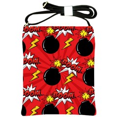 Pop Art Comic Pattern Bomb Boom Explosion Background Shoulder Sling Bag by Simbadda