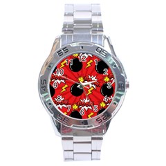 Pop Art Comic Pattern Bomb Boom Explosion Background Stainless Steel Analogue Watch by Simbadda