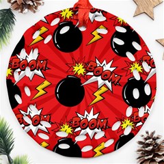 Pop Art Comic Pattern Bomb Boom Explosion Background Round Filigree Ornament (two Sides) by Simbadda