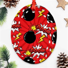 Pop Art Comic Pattern Bomb Boom Explosion Background Ornament (oval Filigree) by Simbadda